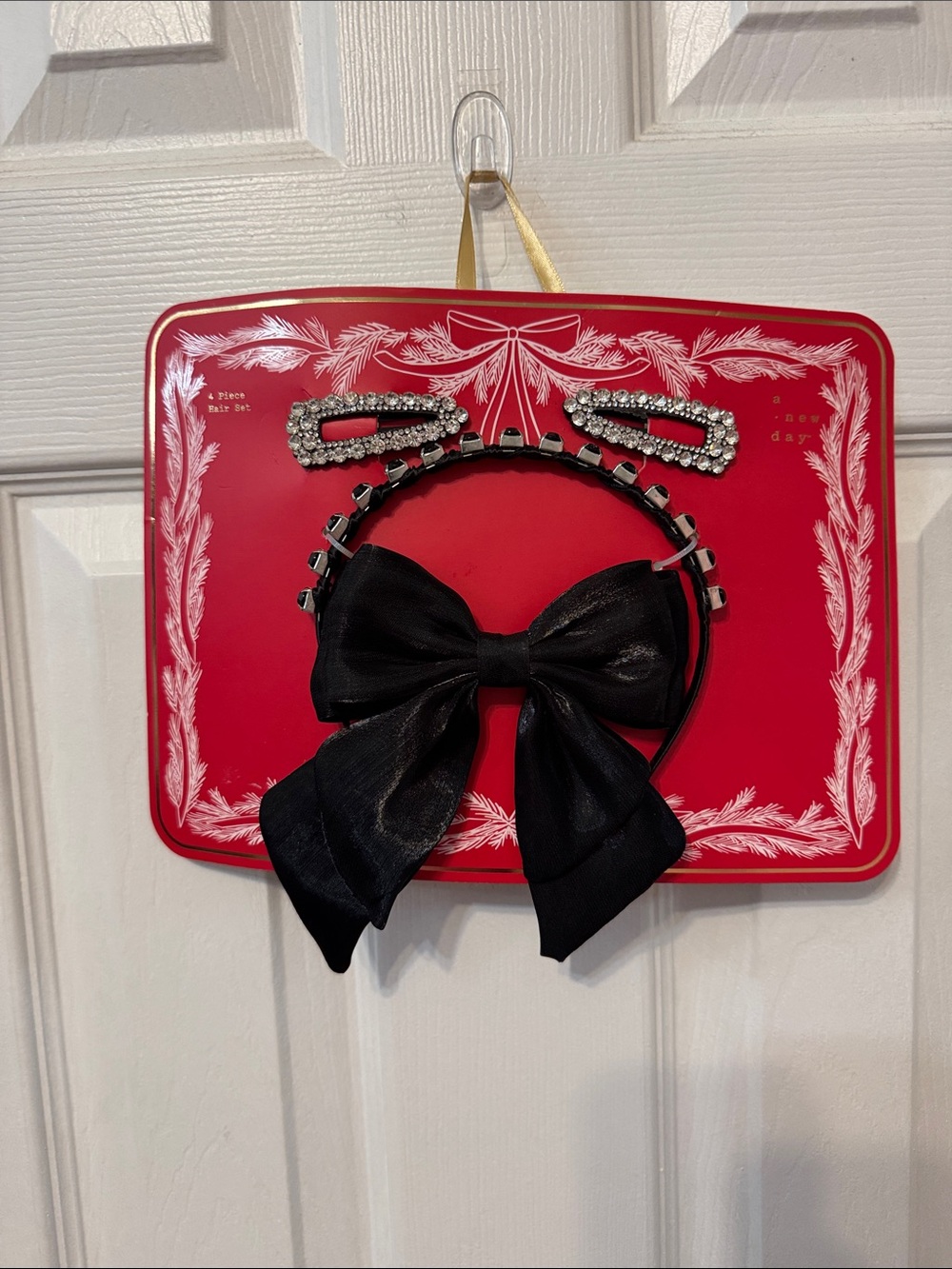 a new day Black Bow Headband with Rhinestone Clips